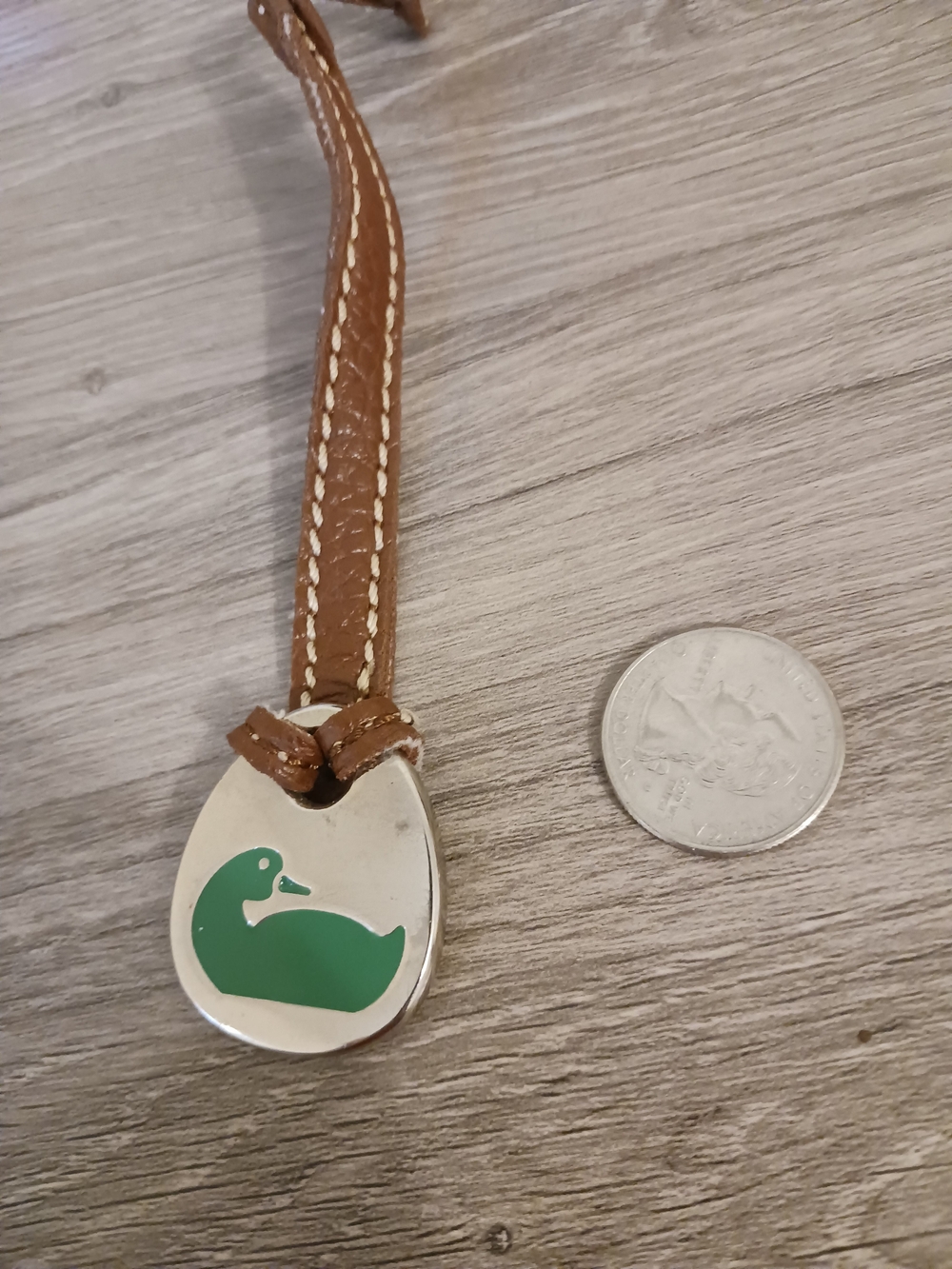 Dooney & Bourke Brown Leather Duck purse Charm with Green Enamel Silver